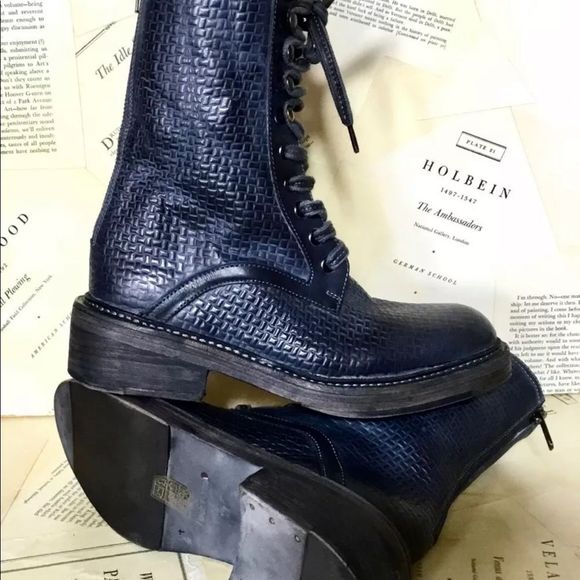 Free People Combat Boot Black Embossed Lace Up Zip Back - Picture 7 of 7